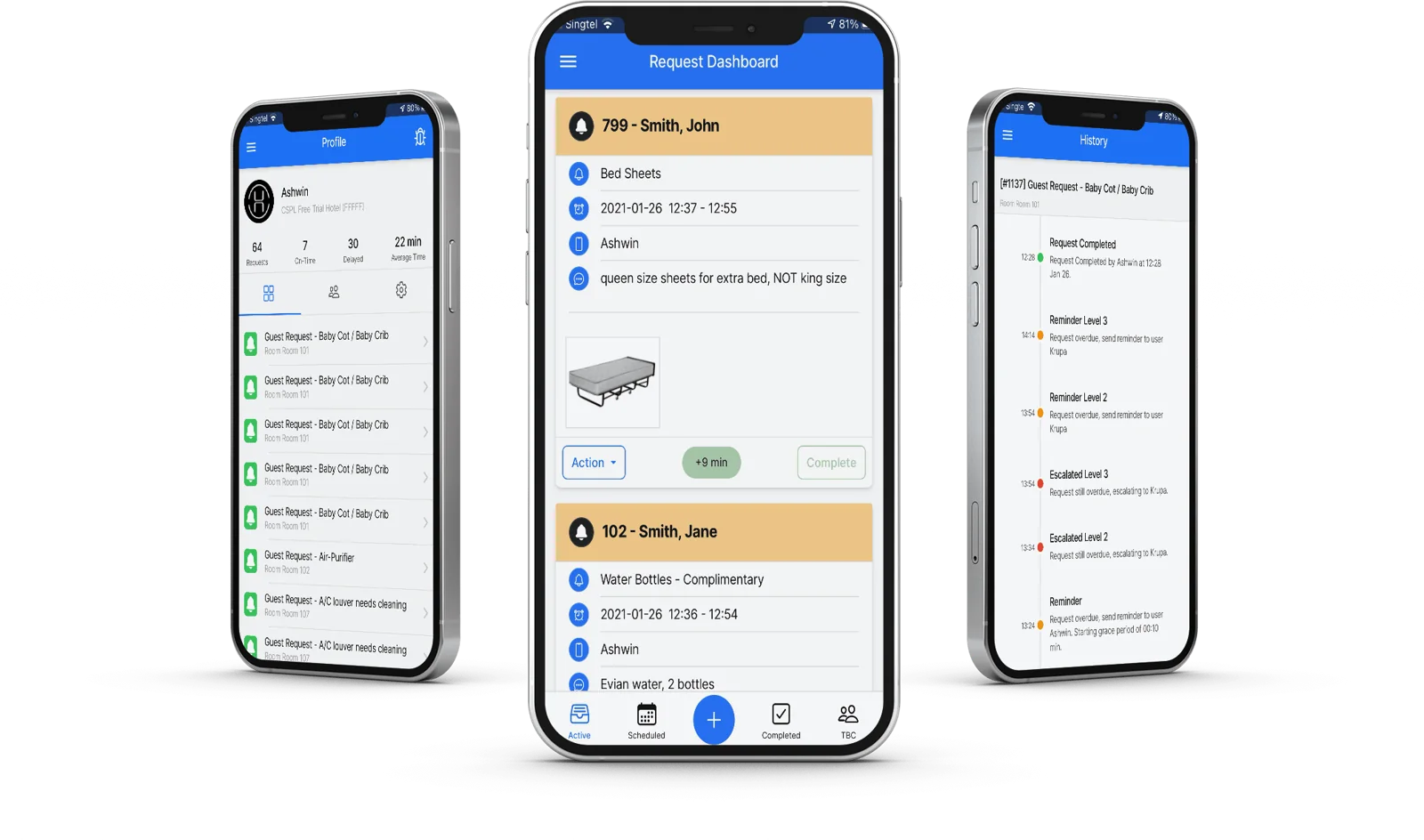 BPN companion app on three phones